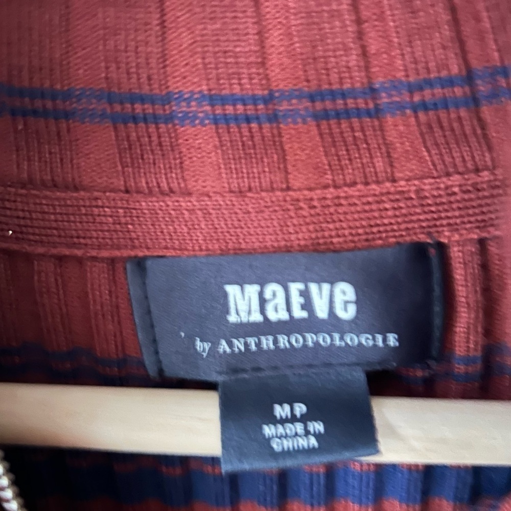 NWT Anthropologie Maeve Liz Quarter Zip Pullover Stripe Red Medium P - Picture 7 of 7